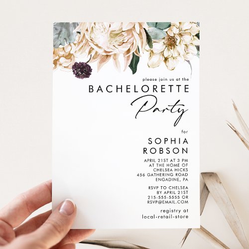 White Floral Bachelorette Party Invitation