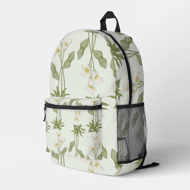 White Floral Backpack  (Back Corner Right)