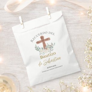 White floral Baptism Favor Bag
