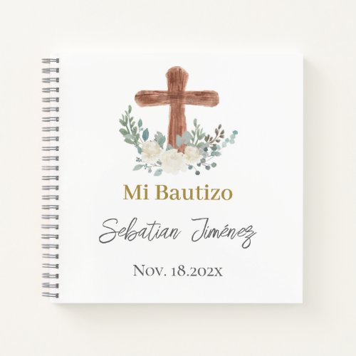 White floral Baptism Guest Sign Notebook