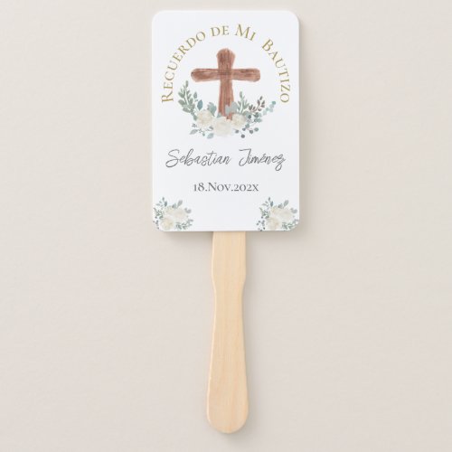 White floral Baptism Hand Fan