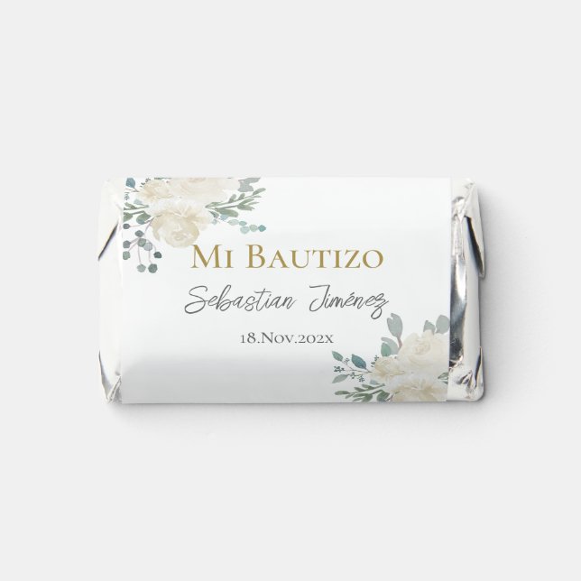 White floral Baptism Hershey's Miniatures (Front)