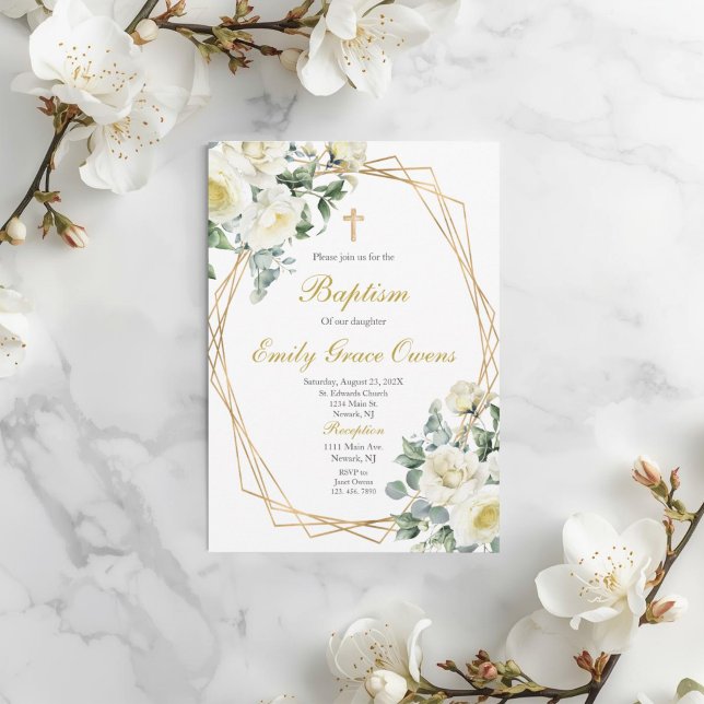 White floral baptism invitation (Creator Uploaded)
