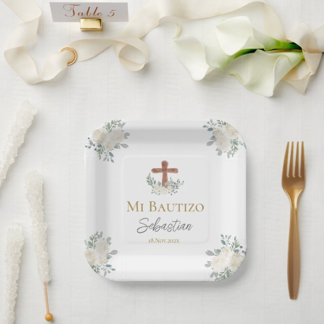 White floral Baptism Paper Plates (Wedding)