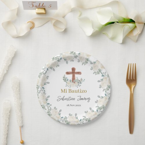 White floral Baptism Paper Plates