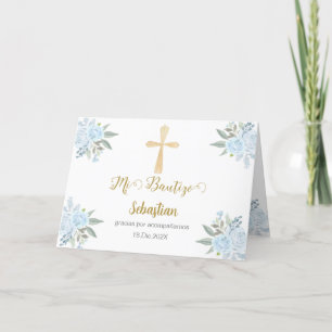 White floral Baptism spanish Letterpress Thank You Card