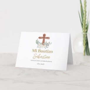 White floral Baptism spanish Letterpress Thank You Card