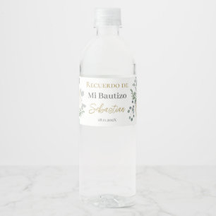 White floral Baptism Water Bottle Label