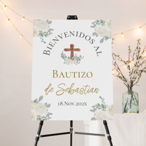 White floral Baptism Welcome sign