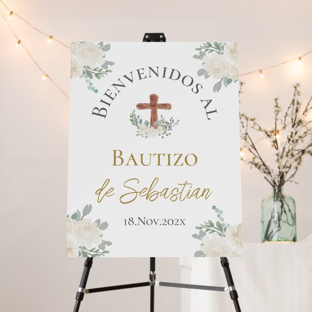 White floral Baptism Welcome sign (In Situ (Stand))