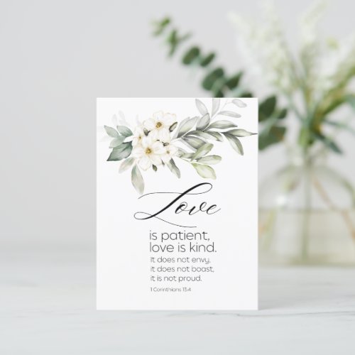 White Floral Bible Verse Wedding Congratulations Postcard