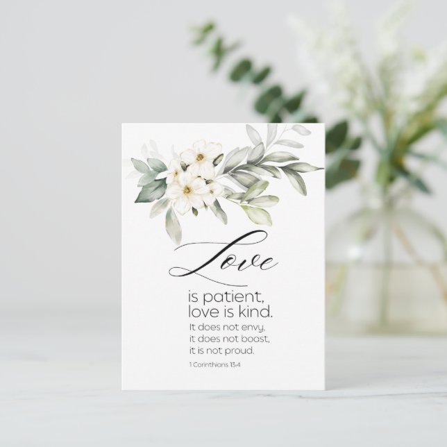 White Floral Bible Verse Wedding Congratulations Postcard (Standing Front)