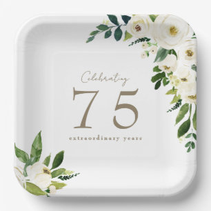 White Floral Birthday Paper Plates