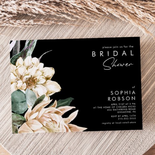 White Floral  Black Bridal Shower Invitation