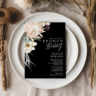 White Floral   Black Brunch and Bubbly Invitation