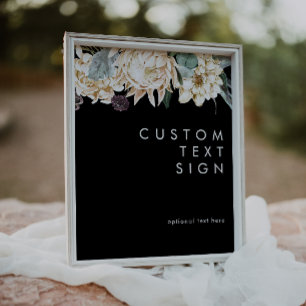 White Floral   Black Cards and Gifts Custom Sign