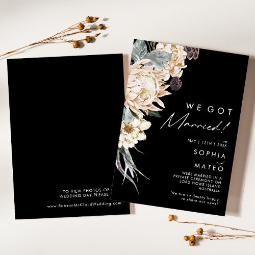 White Floral  Black Elopement Announcement