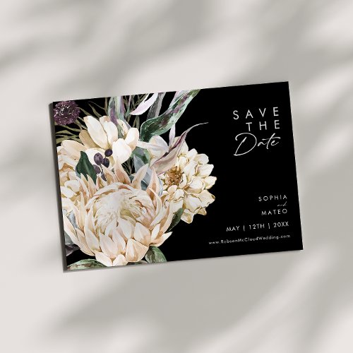 White Floral  Black Horizontal Save The Date