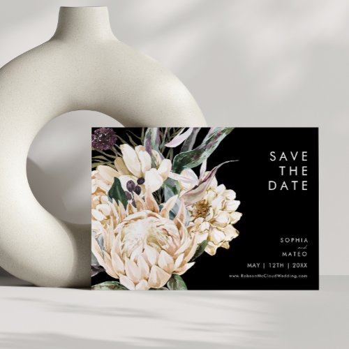 White Floral  Black Horizontal Save The Date