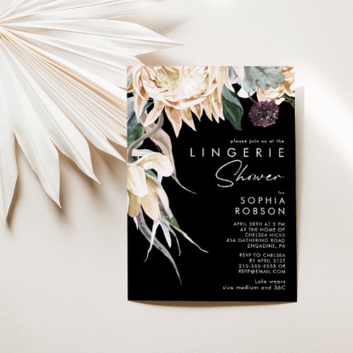 White Floral  Black Lingerie Shower Invitation