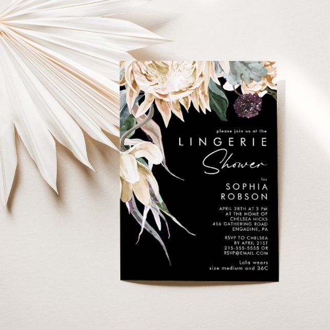 White Floral | Black Lingerie Shower Invitation (Creator Uploaded)