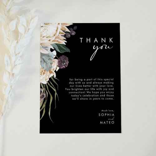 White Floral  Black Reception Thank You Card