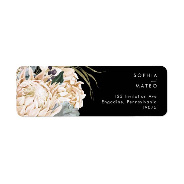 White Floral | Black Return Address Label (Front)