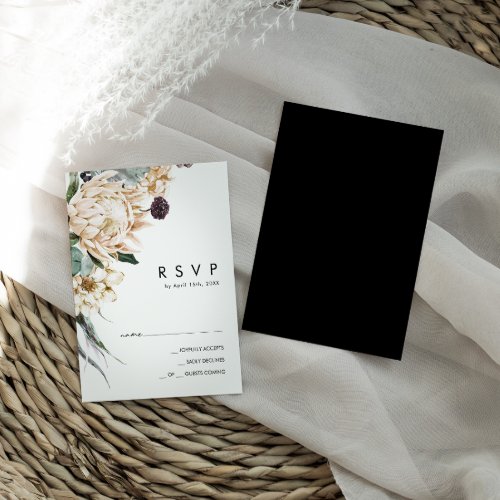 White Floral  Black RSVP Card