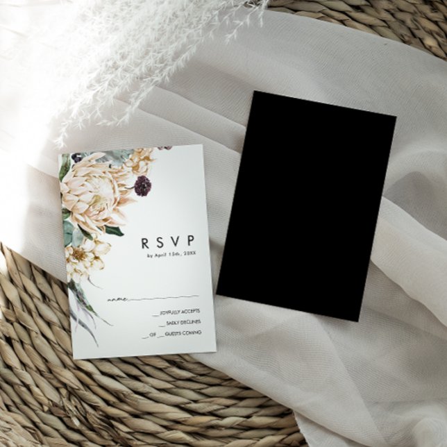 White Floral | Black RSVP Card (Creator Uploaded)
