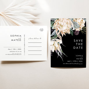 White Floral Black Save The Date Postcard