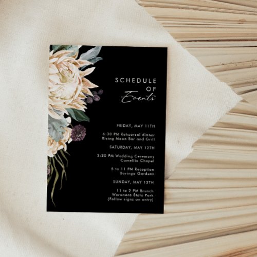 White Floral  Black Schedule of Events Enclosure Card