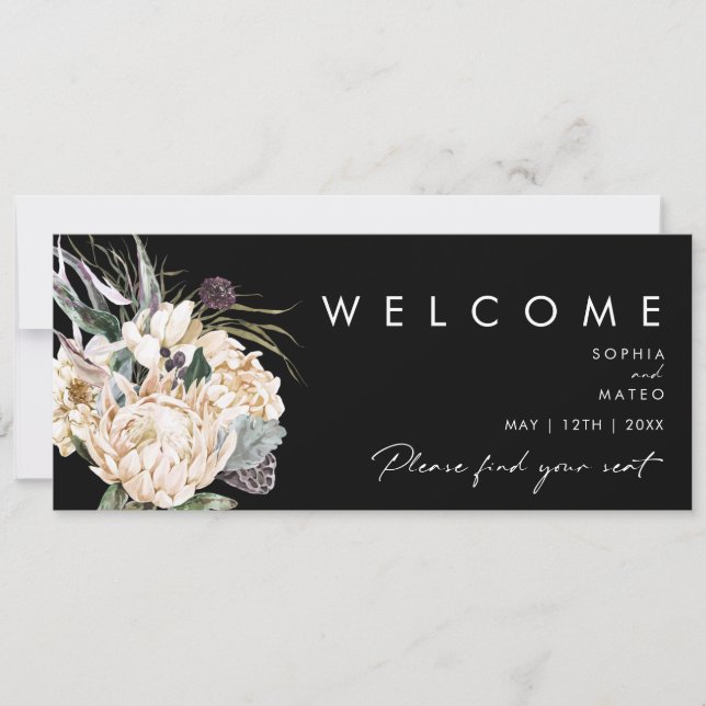 White Floral | Black Seating Chart Header (Front)
