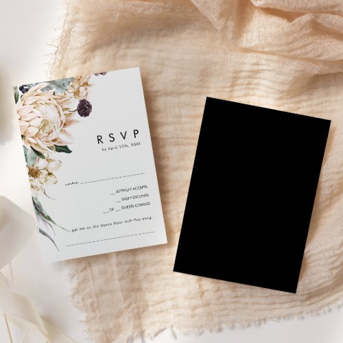 White Floral  Black Song Request RSVP Card