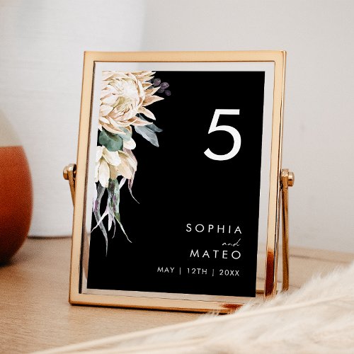 White Floral  Black Table Number