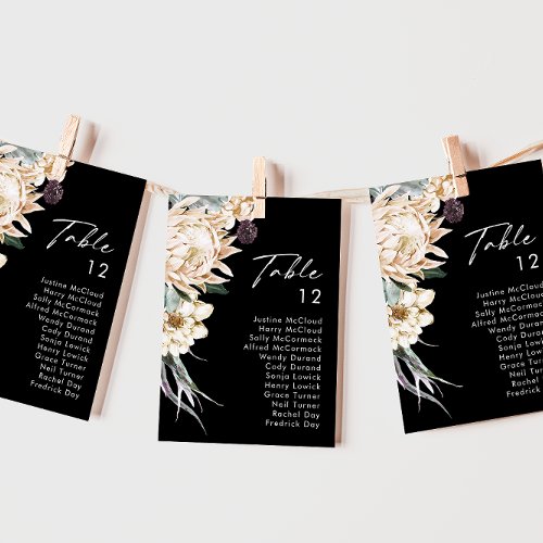 White Floral  Black Table Number Chart