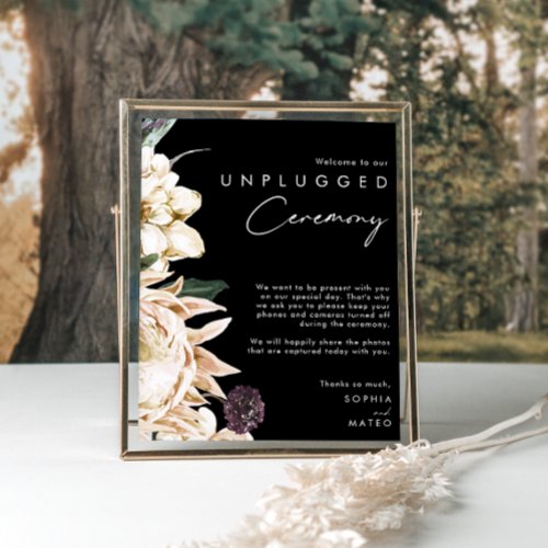 White Floral  Black Unplugged Ceremony Poster