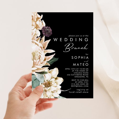 White Floral  Black Wedding Brunch Invitation