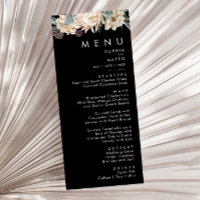 White Floral | Black Wedding Dinner Menu
