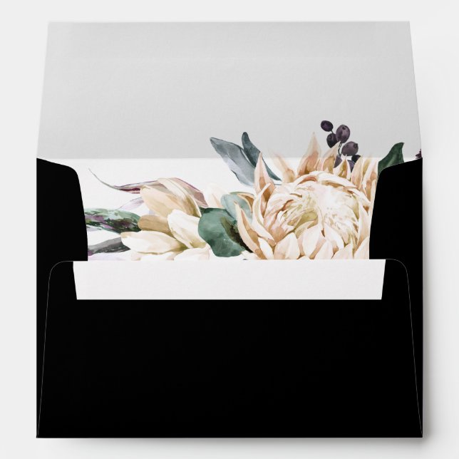 White Floral | Black Wedding Invitation Envelope (Back (Bottom))