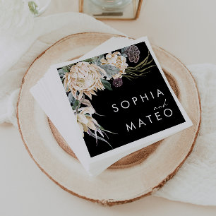 White Floral   Black Wedding Napkins