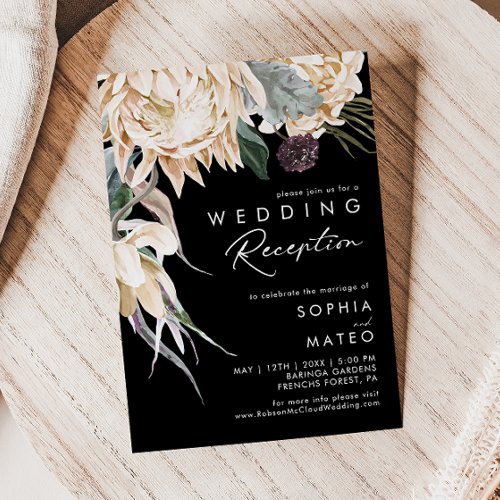 White Floral  Black Wedding Reception Invitation