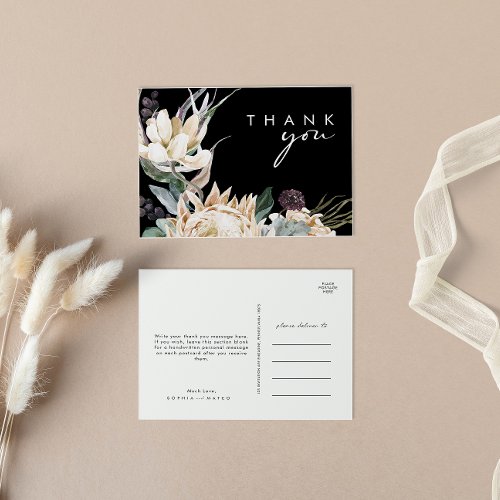 White Floral  Black Wedding Thank You Postcard