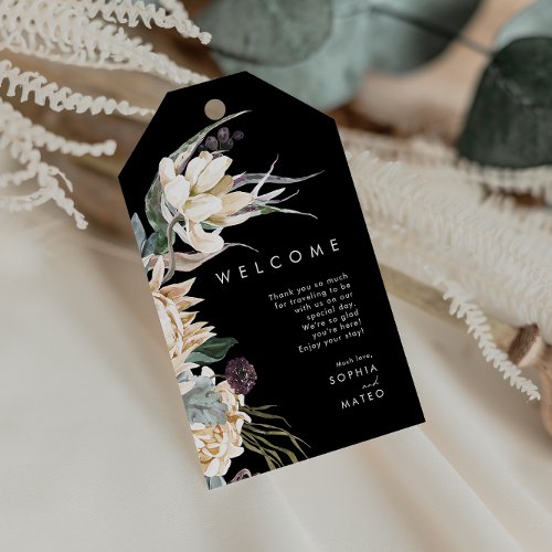 White Floral  Black Wedding Welcome Gift Tags