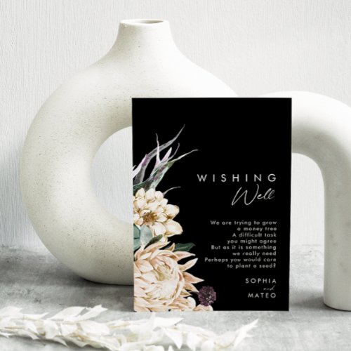White Floral  Black Wedding Wishing Well Enclosure Card