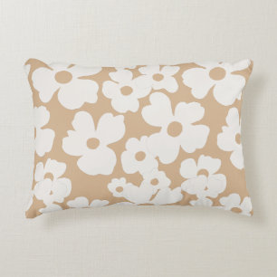 White Floral Blooms Modern Retro Home Decor Accent Pillow