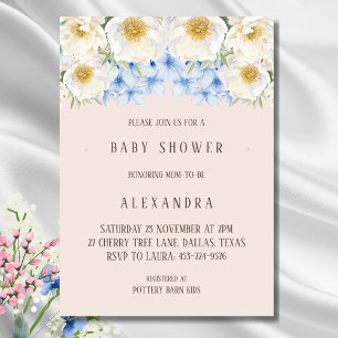 White Floral Blue Hydrangea Garden Baby Shower Invitation