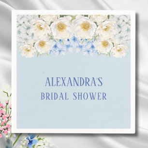 White Floral Blue Hydrangea Garden Bridal Shower Napkins
