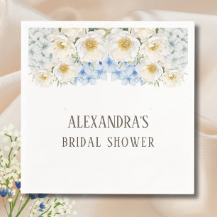 White Floral Blue Hydrangea Garden Bridal Shower Napkins