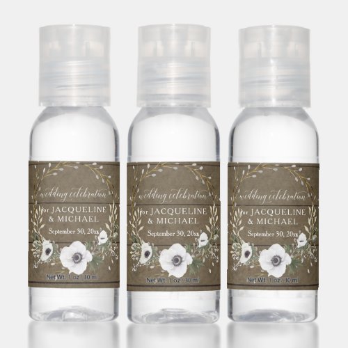 White Floral Boho Anemone Wreath Rustic Wedding Hand Sanitizer