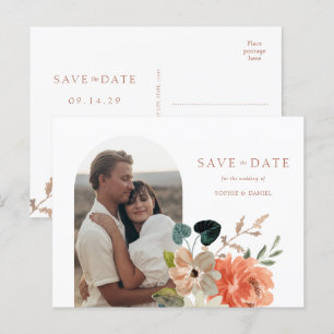 White Floral Boho Photo Wedding Save The Date Announcement Postcard